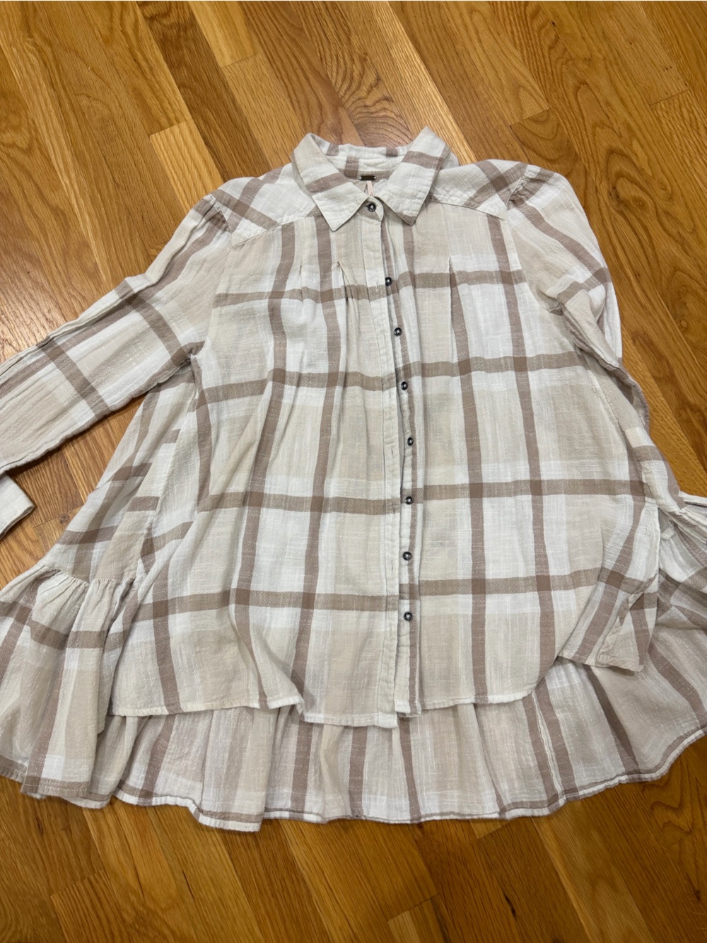 Free People Cream & Tan Plaid Button-Down Tunic